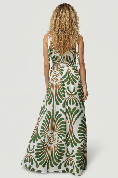 Eslaro Maxi Jurk Dames Verstelbare Bandjes & Botanische Print Boheemse