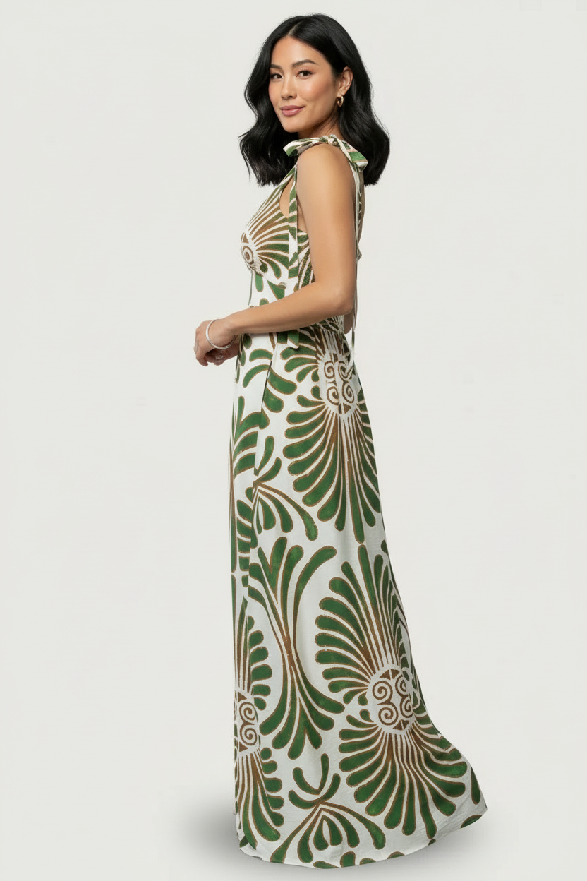 Eslaro Maxi Jurk Dames Verstelbare Bandjes & Botanische Print Boheemse