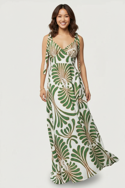 Eslaro Maxi Jurk Dames Verstelbare Bandjes & Botanische Print Boheemse